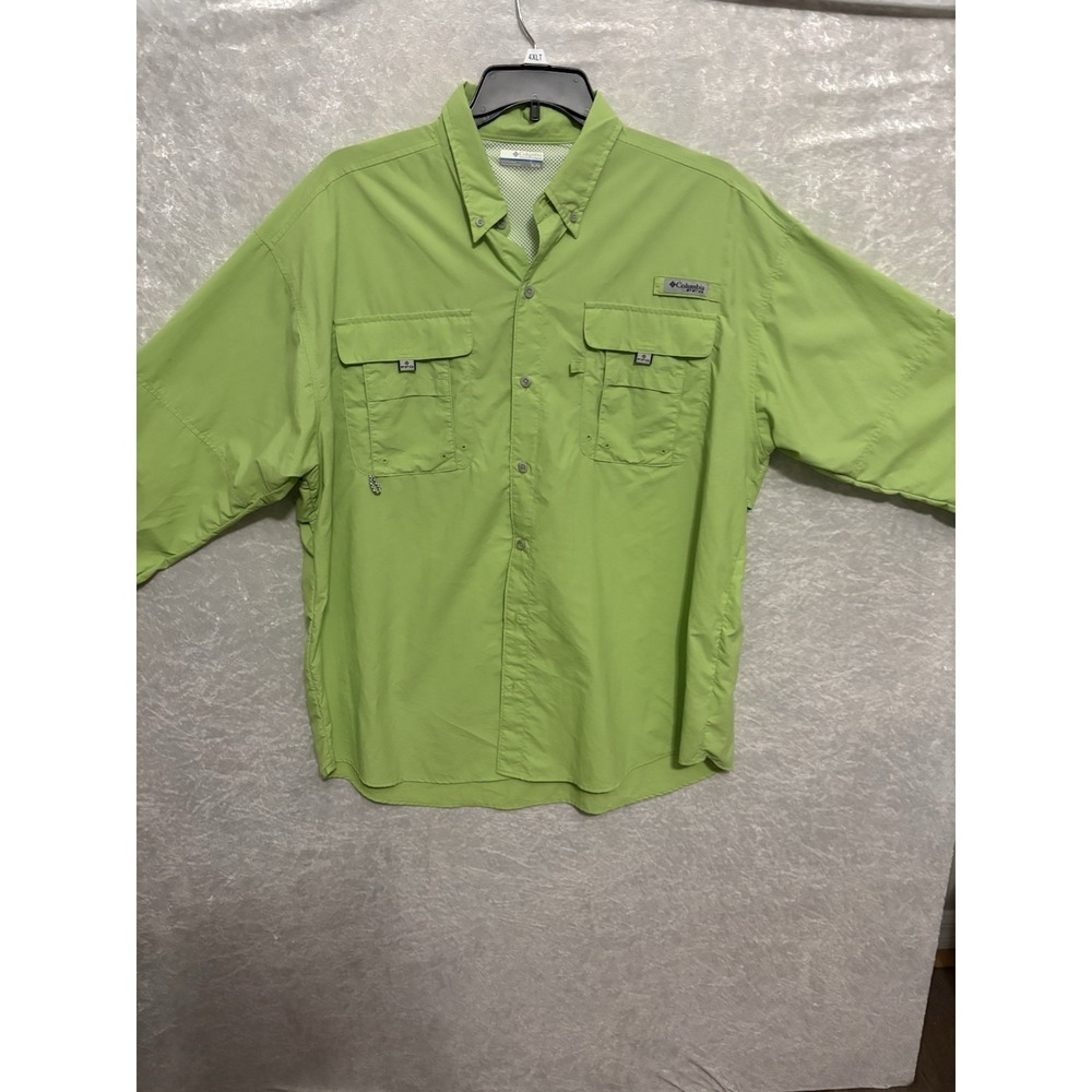 Columbia PFG Fishing Shirt Mens XLT Green Vented Long Sleeve Performance Gear